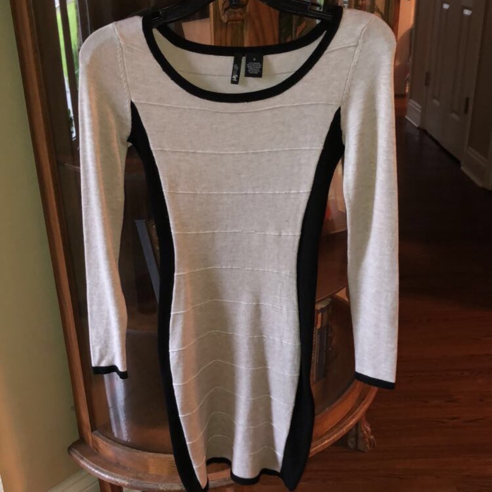 Tan and black thin sweater dress